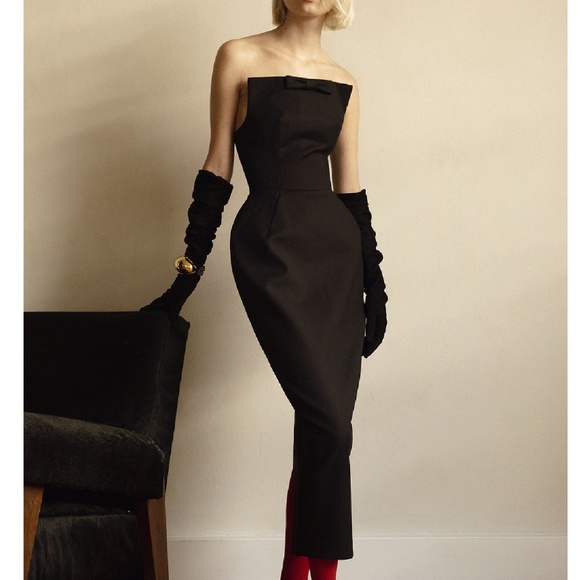 BEST Helsa The S Curve Midi Dress With Bow SzL Large Black Cocktail Holiday - Picture 2 of 14